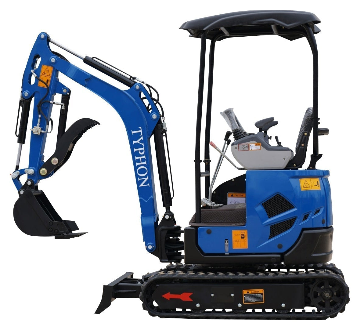 Blue mini excavator on a white background