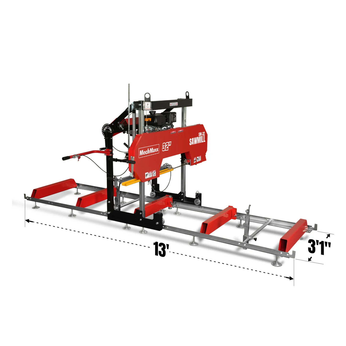 32" Portable Sawmill, KOHLER CH440 429cc E-Start Gasoline Engine, 29" Board Width, 13' Track Length , SM-32